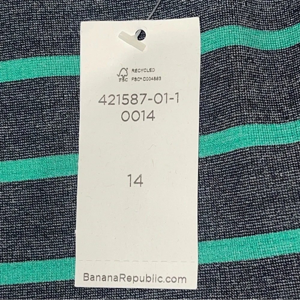 NWT Banana Republic Navy Blue & Green Knit Horizontal Striped Skirt, Size 14